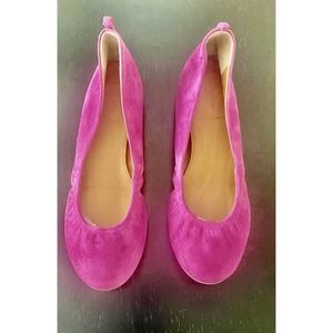J Crew Hot Pink Fushia Suede Ballet Flats Lightly Worn VGC Size 7